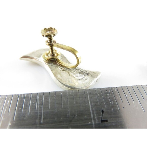 Vintage Modernist Wavy Abalone & Sterling G Taxco Mexico Silver Screw Back Earri - Picture 9 of 9